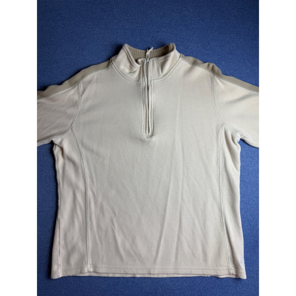 Chaus Organic Yoga Wear Unisex XL Quarter Zip Ribbed Pullover Short Sleeve Cream
